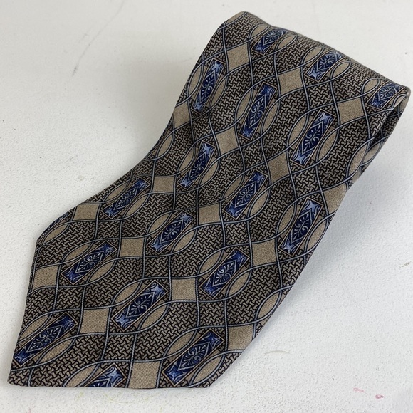 Stafford Executive 100% Silk Tie, Titanium Gray & Blue Pattern, Made in USA - Picture 1 of 6